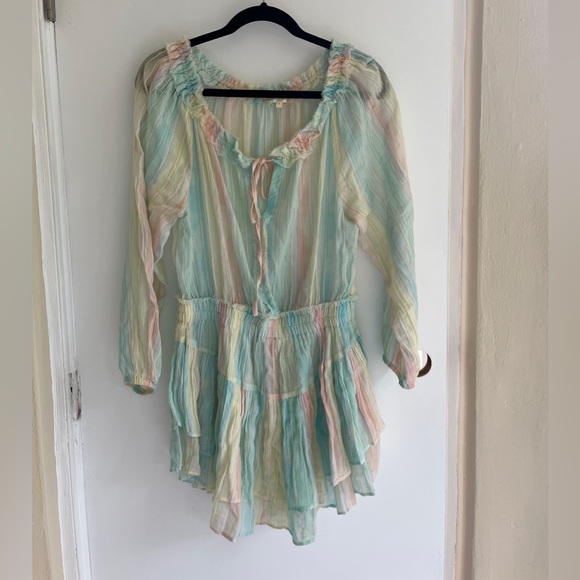 LoveShackFancy Banou Rainbow Long Sleeve Mini Dress With Metallic Detailing sz M - Picture 7 of 16